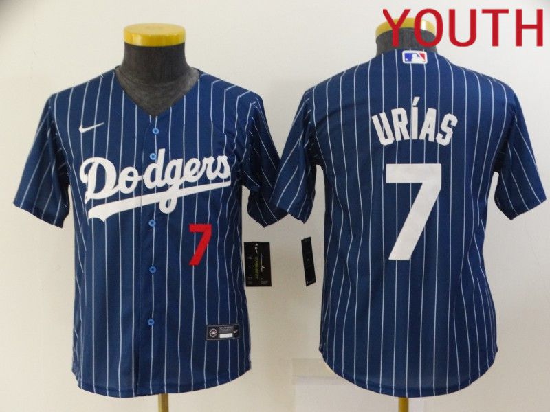 Youth Los Angeles Dodgers #7 Urias Blue Stripe Throwback Nike 2022 MLB Jerseys